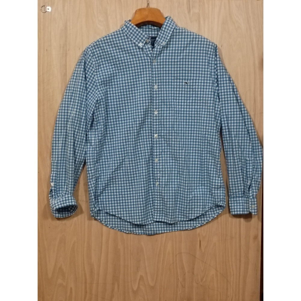 Vineyard Vines Blue and Green Checkered Button Down Mens Long Sleeve Shirt Large